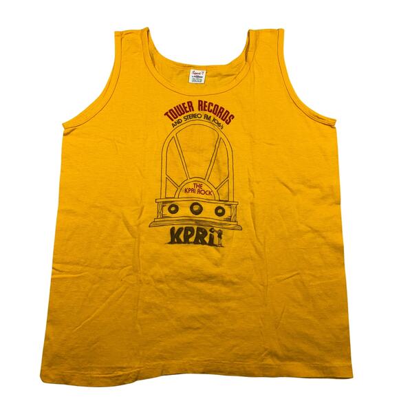 Vintage 70s Tower Records KPRI Rock Shirt Large Sport T Stedman Single USA